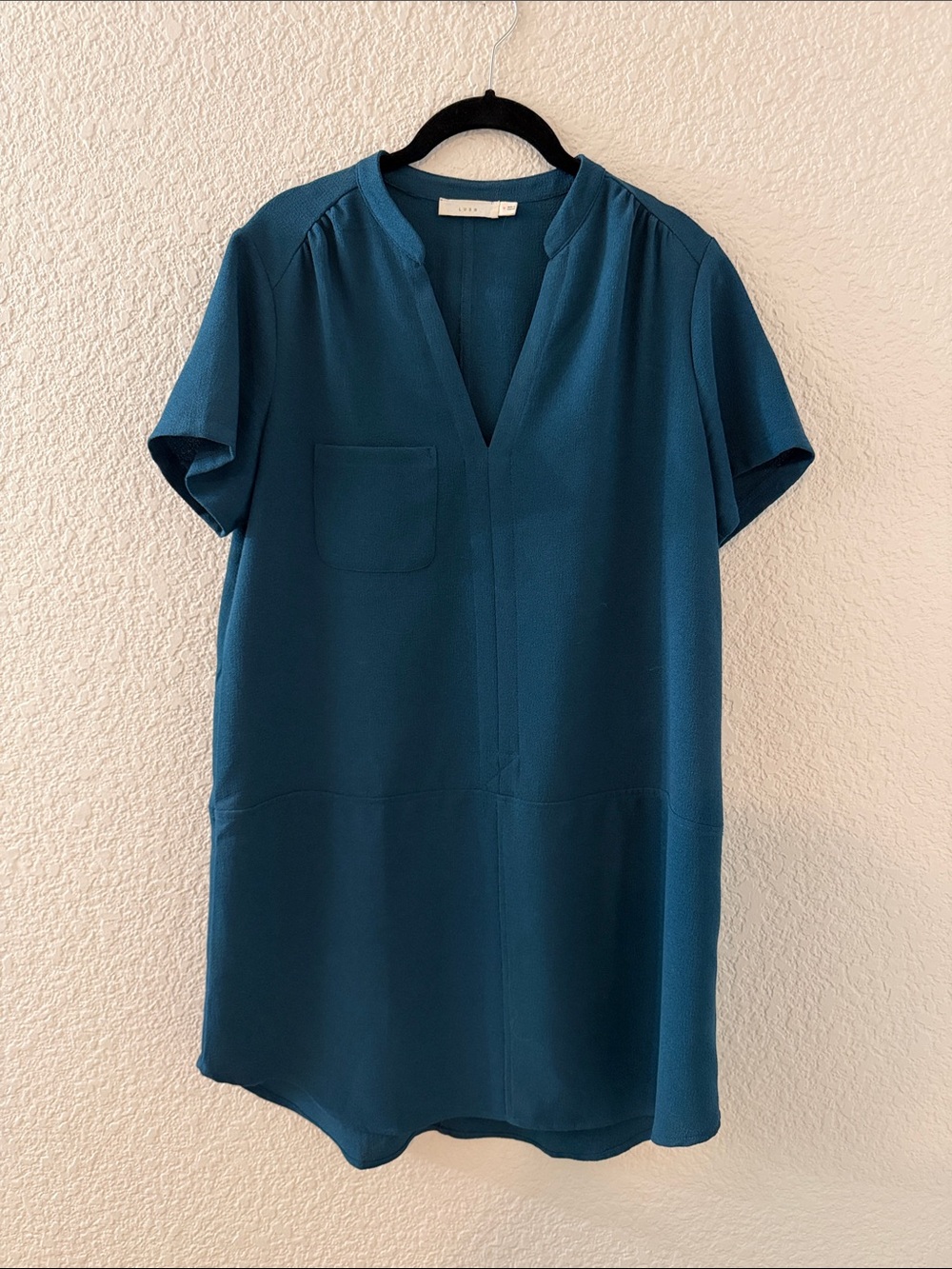 Teal Short-Sleeve V-Neck Tunic Dress
